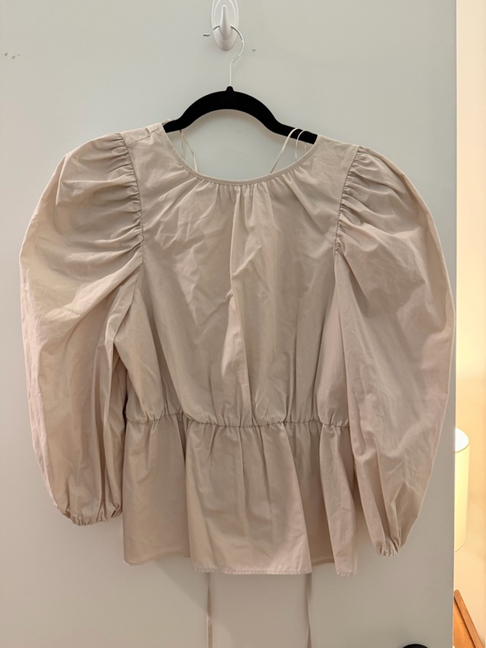 Zara Women's Puff-Sleeve Peplum Top in Beige